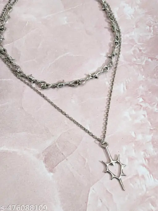 Unisex dual layer gothic spike heart necklace anti tarnish necklace pinterest jewelry korean jewelry