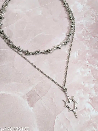 Unisex dual layer gothic spike heart necklace anti tarnish necklace pinterest jewelry korean jewelry