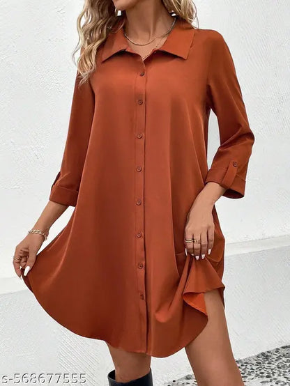 KOREAN LONG SHIRT/ LONG DRESS RUST BROWN