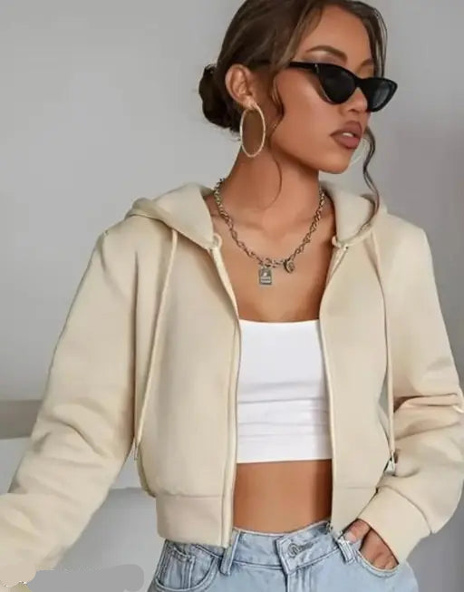 VELOMI Women’s Cropped Hoodie Jacket – Trendy Full Sleeve Casual Sweatshirt