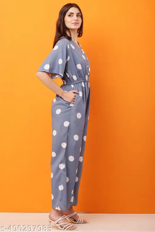 CNQFS FASHION'S STYLISH DOT PRINTED CREPE FABRIC JUMPSUIT FOR WOMEN | JM006