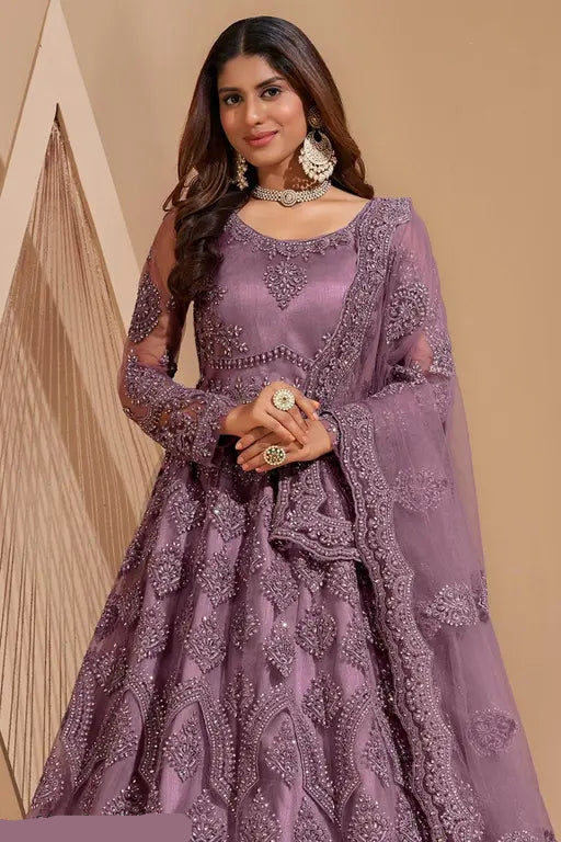 Women’s Net Embroidered Semi-Stitched Gown – Elegant Party & Festive Wear