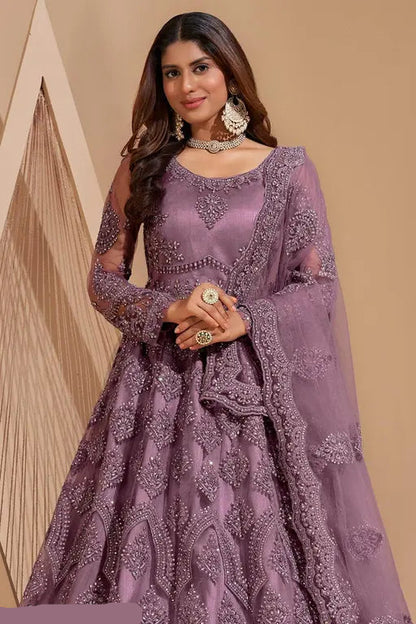 Women’s Net Embroidered Semi-Stitched Gown – Elegant Party & Festive Wear