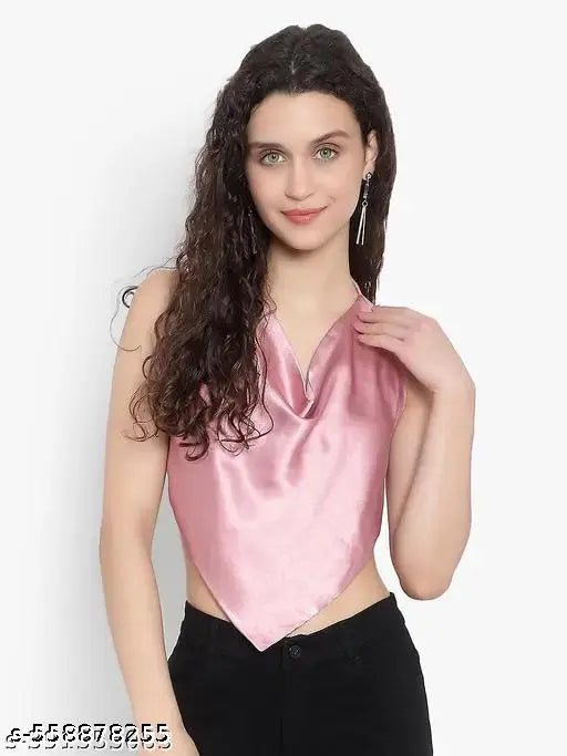 Cowl Neck Top For Women's Satin Fabric Party Wear Backless Top