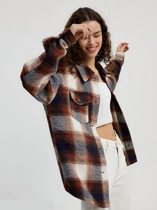 VELOMI Women’s Checkered Shirt – Elegant Winter Wardrobe Essential
