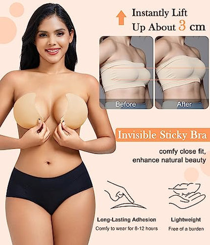 Backless & Strapless Silicone Adhesive Bra – Push-Up, Invisible, Reusable (Pack 1)