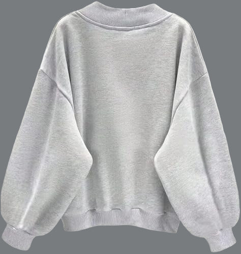 Oversized Sweatshirt for Women Drop Shoulder V-Neck Letter Graphic Pullover Long Sleeve Loose Fit Casual Top