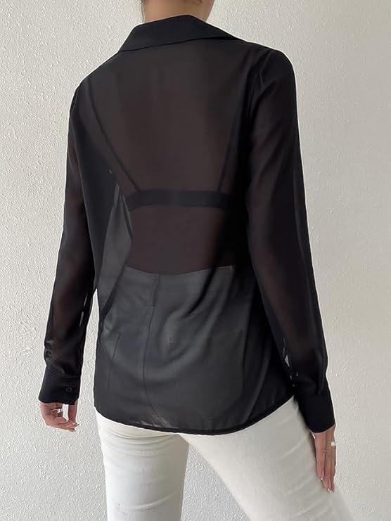 Women’s Sheer Long Sleeve Top – Lightweight Summer Western Casual & Office Wear Blouse