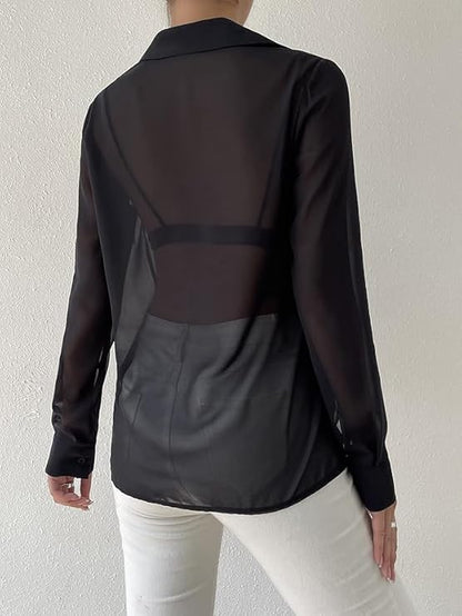 Women’s Sheer Long Sleeve Top – Lightweight Summer Western Casual & Office Wear Blouse