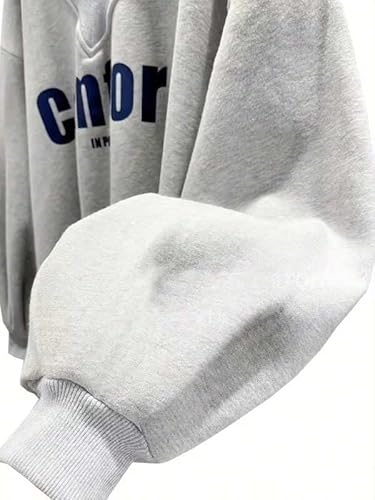 Oversized Sweatshirt for Women Drop Shoulder V-Neck Letter Graphic Pullover Long Sleeve Loose Fit Casual Top