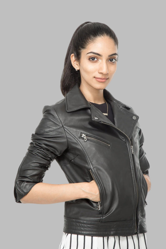 VELOMI Trendy Women’s Leather Biker Jacket – Classic Black Style