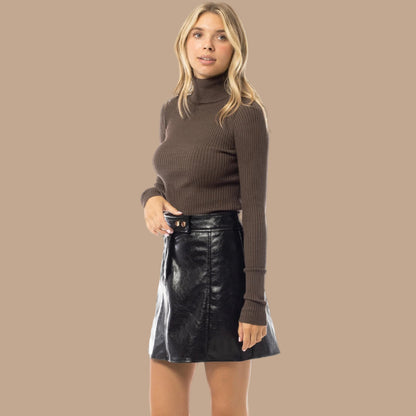 MixMatchy Women's Long Sleeve Turtle Neck Fitted Crop Ribbed Knit Sweater