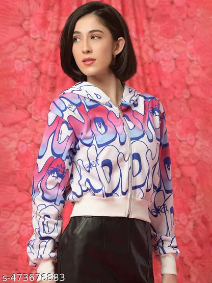 VELOMI Women’s Bomber Typography Jacket – Trendy Casual Wear