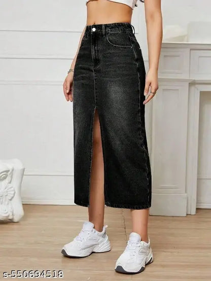 H&H Premium BLACK Whisker Midi DENIM Skirt