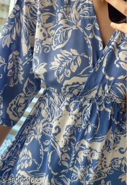 DRINETRA midi western dress for women Floral Printed V-Neck Flared Sleeve Maxi Dress
