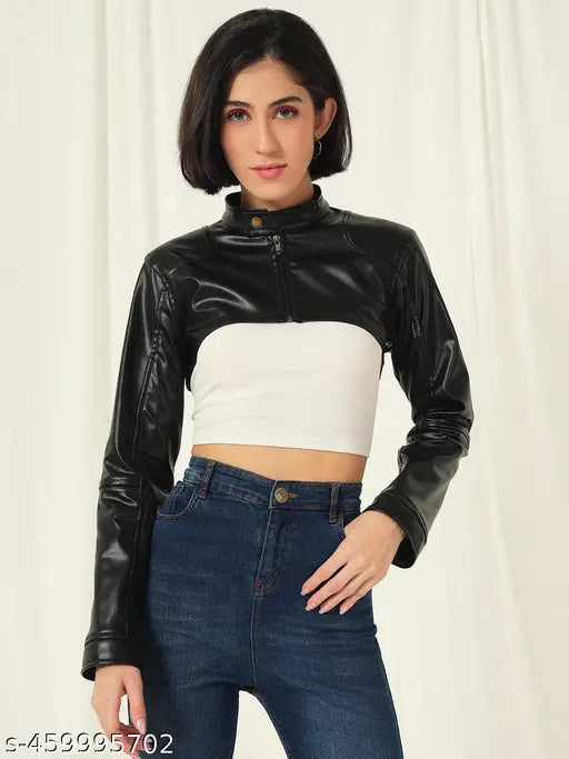 VELOMI Stylish Leather Crop Jacket for Women – Fashion-Forward Outerwear