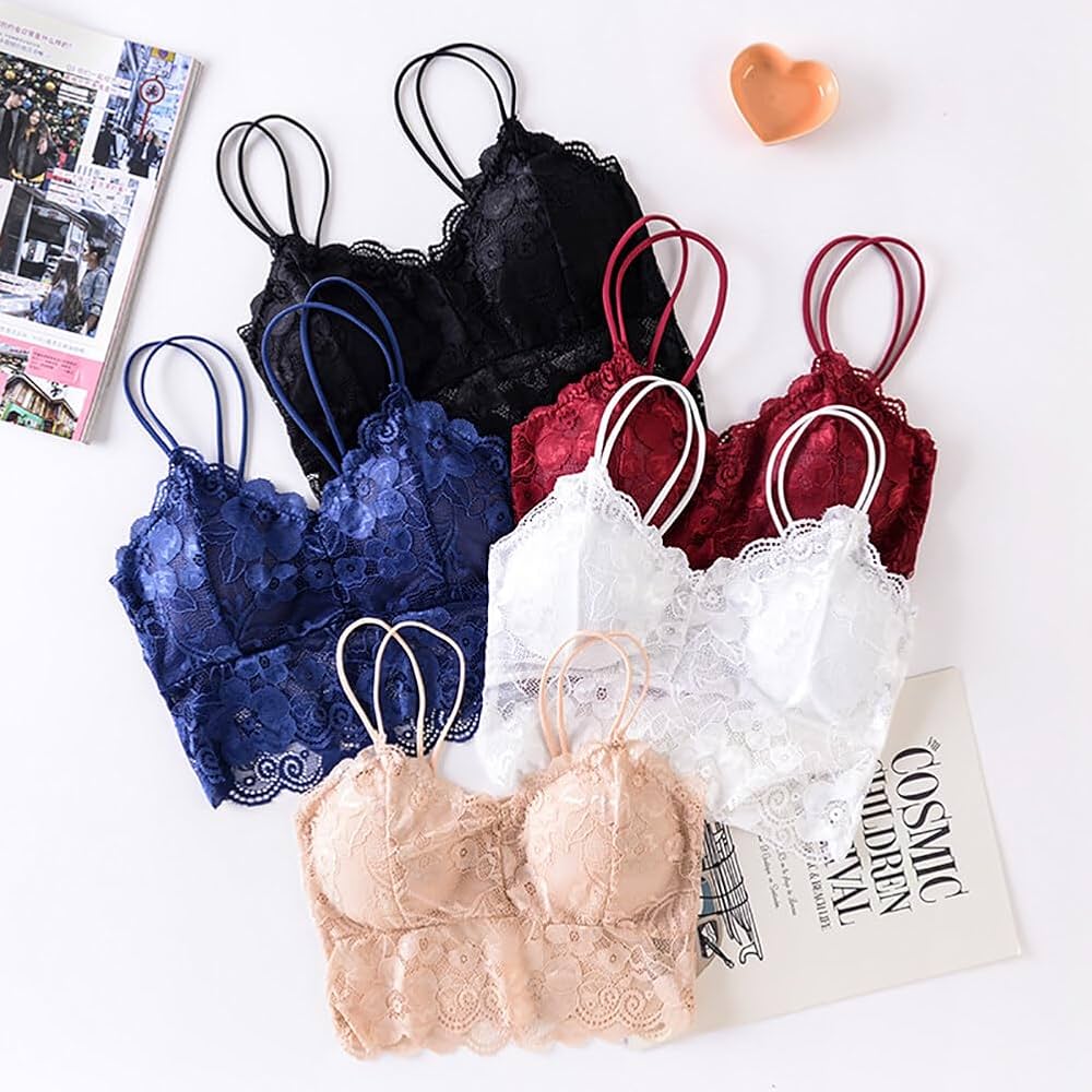 VELOMI Flexi-Fit Lace Bralette – Pack of 5 Stylish Padded Bras