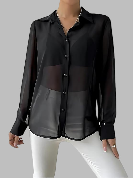 Women’s Sheer Long Sleeve Top – Lightweight Summer Western Casual & Office Wear Blouse