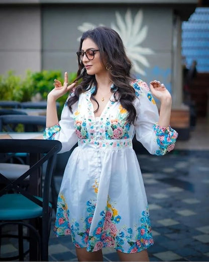 VELOMI Puff Sleeve Stylist Floral Printed Dress for Women – Trendy Casual & Party Wear