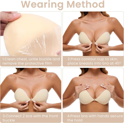 Backless & Strapless Silicone Adhesive Bra – Push-Up, Invisible, Reusable (Pack 1)