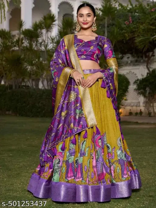 VELOMI Festive Dolla Silk Lehenga Choli – Patola Print Elegance with Dupatta & Blouse Piece