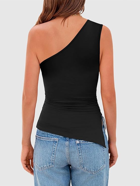 VELOMI Solid One-Shoulder Tube Crop Top with Side Slit – Trendy Western Wear for Women