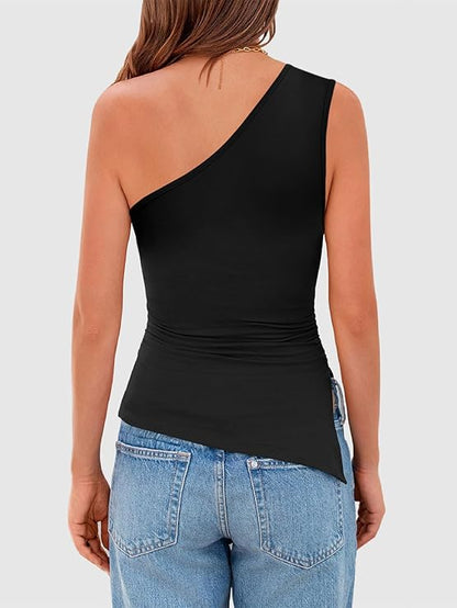 VELOMI Solid One-Shoulder Tube Crop Top with Side Slit – Trendy Western Wear for Women