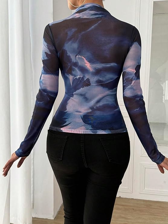 Miku Chiku Mesh Crop Top – Sheer Short Sleeve Aesthetic Tee with Unique Print & Ruffled Hem