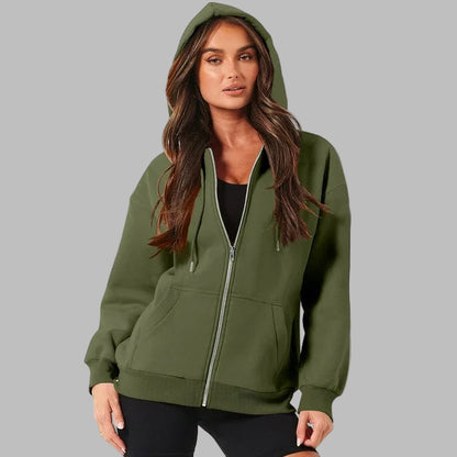 Women’s Oversized Zip-Up Hoodie – Y2K Inspired Casual Sweatshirt with Drawstring & Pockets