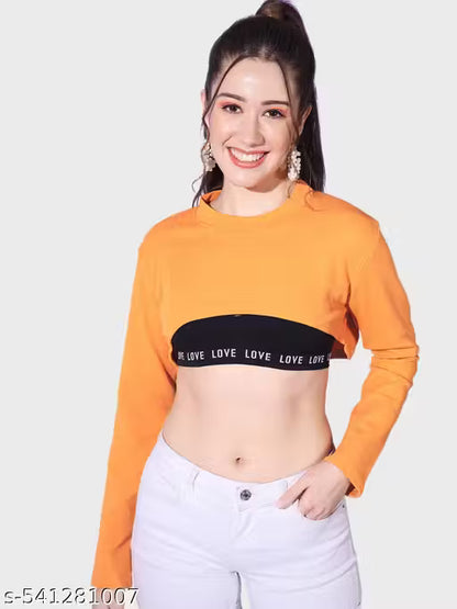 Black Solid Round Neck Stylish Women Bust Crop Top