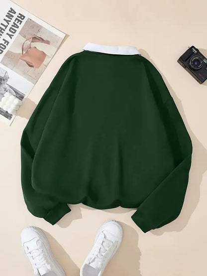 VELOMI Deep Green Elegant Women’s Sweatshirt – Button-Front, All-Season Comfort Fit