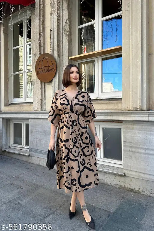 VELOMI Women’s Brown Maxi Dress – Elegant Below Knee-Length Casual & Party Wear