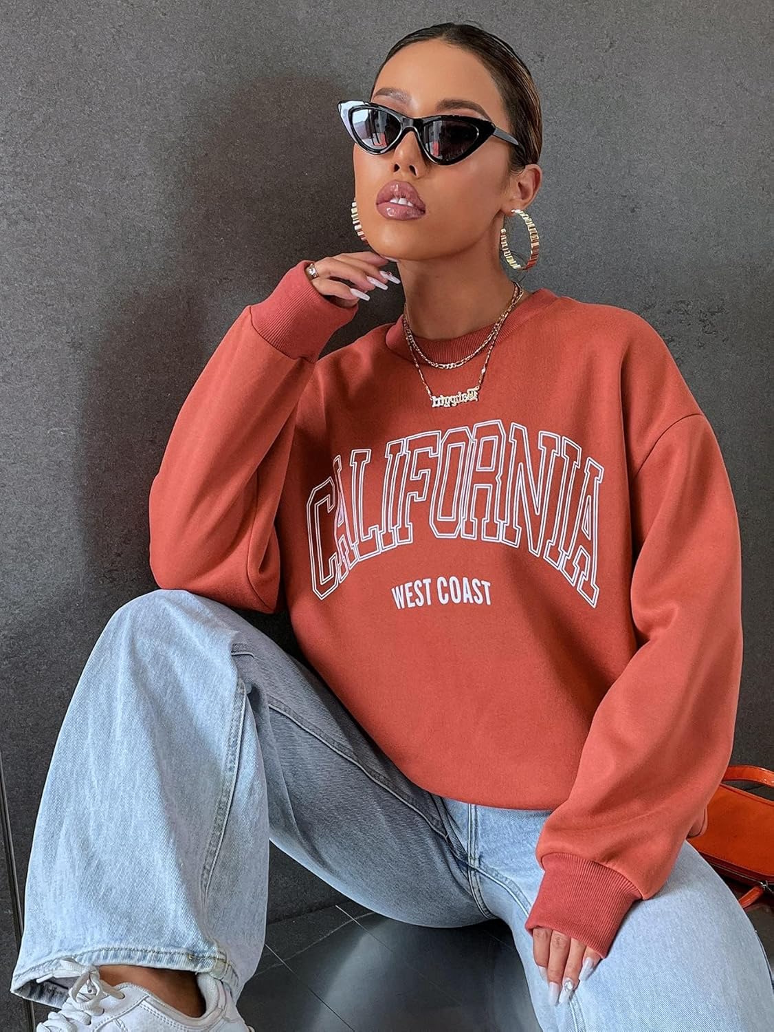 Women for Sweatshirt Letter Graphic Drop Shoulder Sweatshirt Women for Sweatshirt