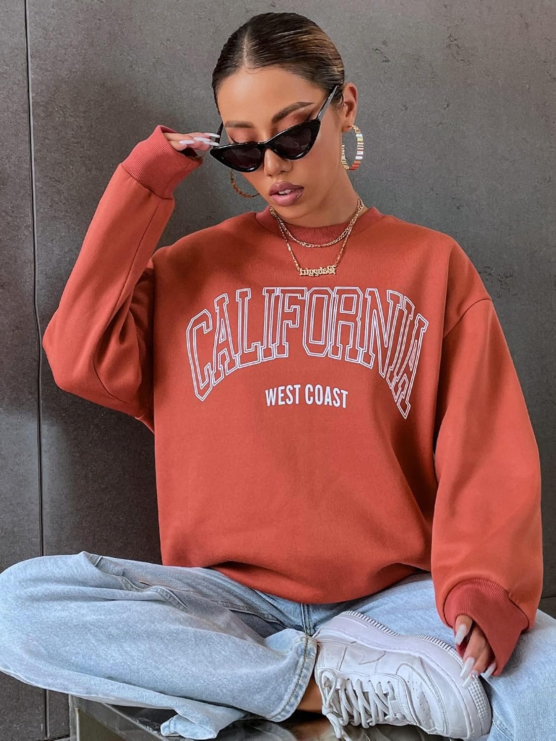 Women for Sweatshirt Letter Graphic Drop Shoulder Sweatshirt Women for Sweatshirt