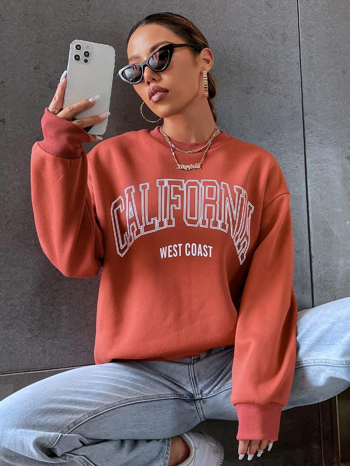 Women for Sweatshirt Letter Graphic Drop Shoulder Sweatshirt Women for Sweatshirt
