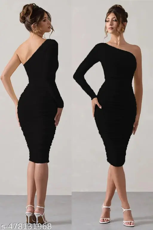 one shoulder mid length short dress for women