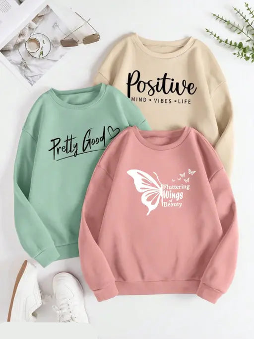 VELOMI Women’s Multi-Shade Sweatshirt Combo – Trendy Printed Full Sleeve Pullovers for Winter