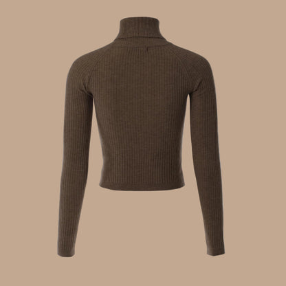 MixMatchy Women's Long Sleeve Turtle Neck Fitted Crop Ribbed Knit Sweater