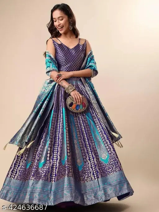 VELOMI Beautiful Art Silk Jacquard Lehenga Set – Festive & Traditional Wear