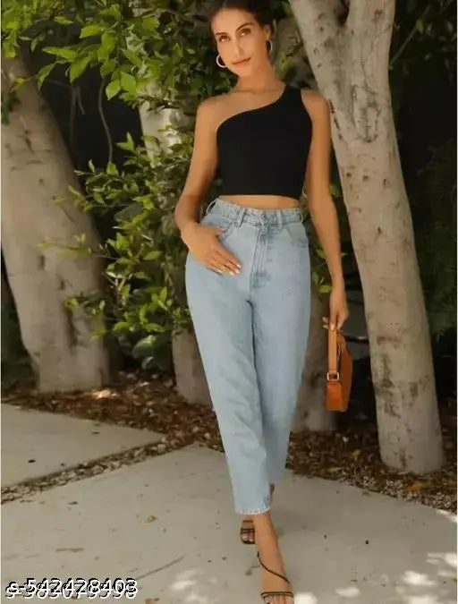 "Soft Ribbed One Shoulder Crop Top for Women – Stretchable & Comfy"