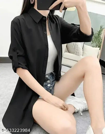 Plain black shirt western long shirt