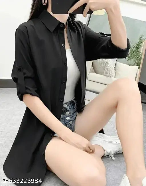 Plain black shirt western long shirt