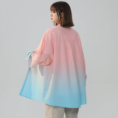 Women’s Sky Blue & Light Pink Ombre Shirt – Trendy Button-Down Blouse for Effortless Style