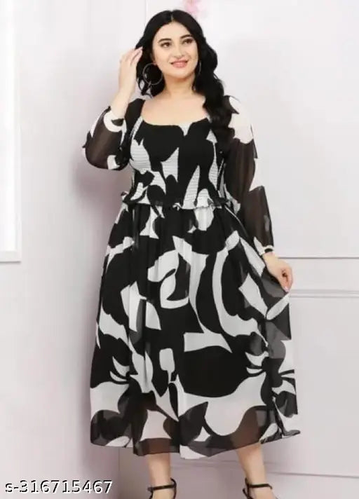 Women Printed Long Dress | Women Gown | Women Fit And Flare Dress | Women Latest Stylish Trending Fashionable Dress| Women Multicolor Dress