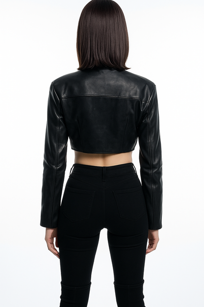 VELOMI Stylish Leather Crop Jacket for Women – Fashion-Forward Outerwear
