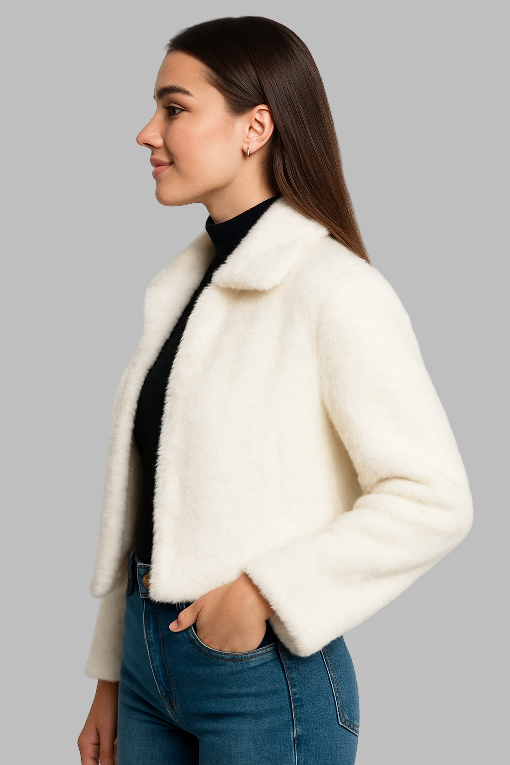 VELOMI White Faux Fur Winter Jacket – Luxurious Comfort Meets Modern Style
