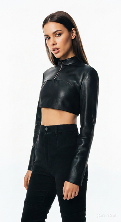 VELOMI Stylish Leather Crop Jacket for Women – Fashion-Forward Outerwear