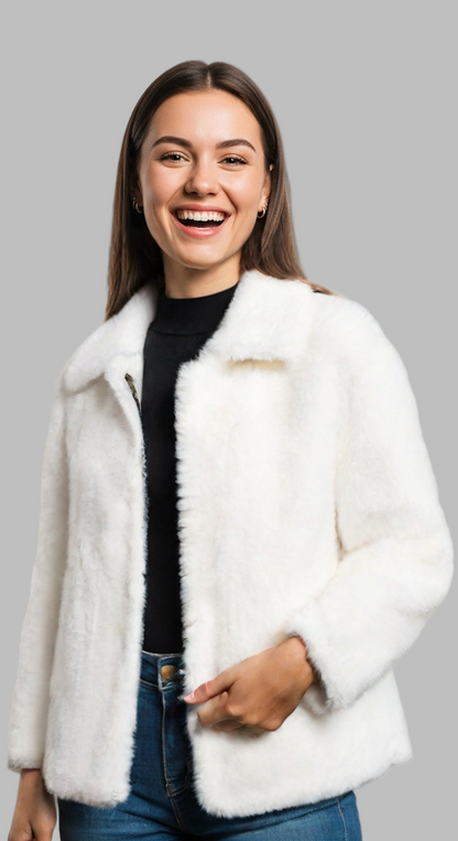 VELOMI White Faux Fur Winter Jacket – Luxurious Comfort Meets Modern Style