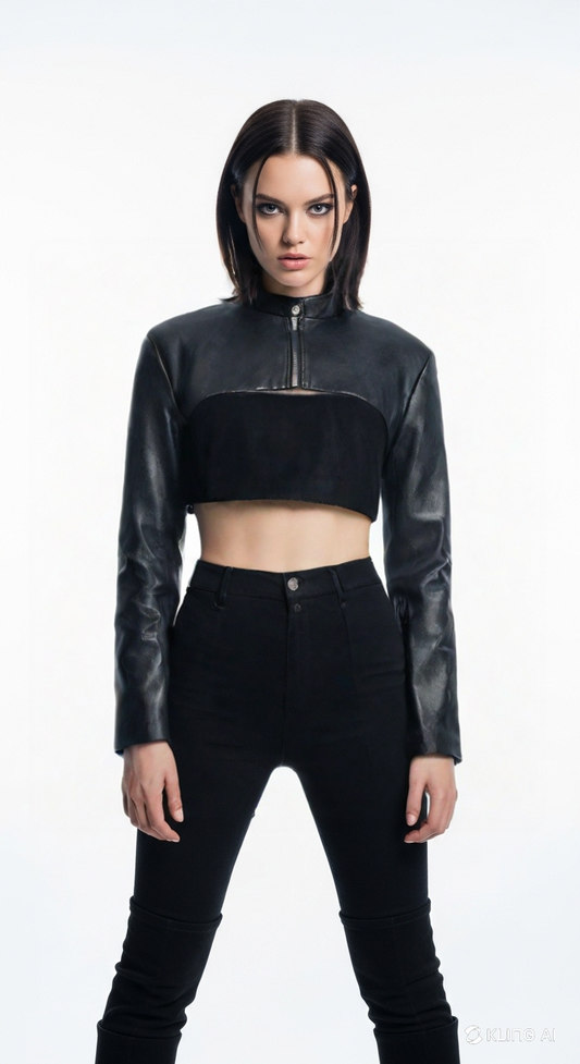 VELOMI Stylish Leather Crop Jacket for Women – Fashion-Forward Outerwear