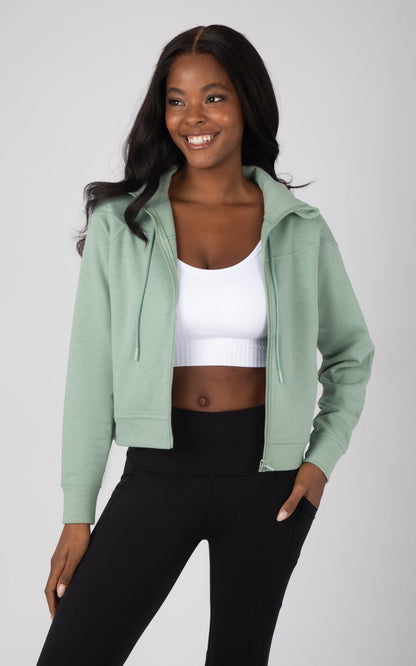 VELOMI Women’s Full Sleeve Solid Mint Green Hooded Crop Jacket – Stylish & Comfortable